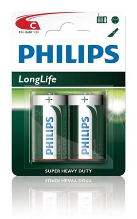 Philips baterie C LongLife zinkochloridová - 2ks, blister