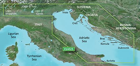 Garmin Bluechart G2 Vision VEU452S - Adriatic Sea, North Coast, území velikosti