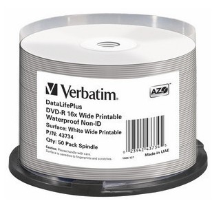 VERBATIM DVD-R DataLifePlus 4.7GB, 16x, printable, waterproof, spindle 50 ks