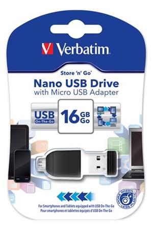 VERBATIM Store `n` Stay NANO 16GB USB 2.0 + OTG adapter černá