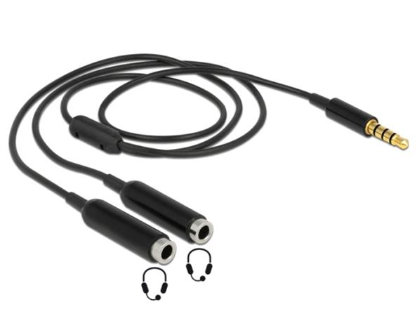 Delock adaptér stereo jack 3,5 mm samec,4 pin > 2 x stereo jack 3,5 mm samice,4