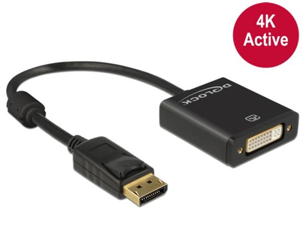 Delock adaptér Displayport 1.2 samec > DVI samice 4K aktivní černý