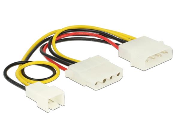 Delock Power Cable 4 pin male > 1 x 4 pin female + 1 x 3 pin male (fan) 14 cm