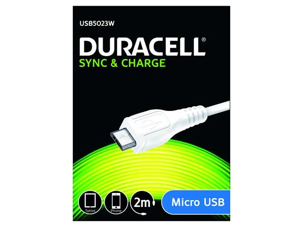 Duracell -  napájecí a synchronizační kabel pro Micro USB zařízení bílý 2m