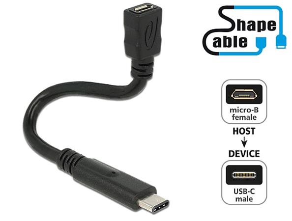 Delock Cable USB 2.0 Micro-B female > USB 2.0 Type-C™ male ShapeCable 0.15 m