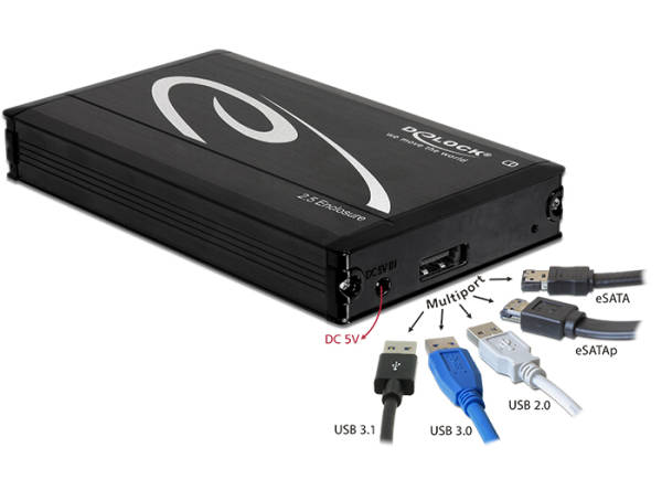 Delock 2.5” externí skříň pro SATA HDD s připojením na Multiport SuperSpeed USB