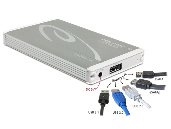 Delock 2.5” External Enclosure SATA HDD > Multiport SuperSpeed USB 10 Gbps (USB