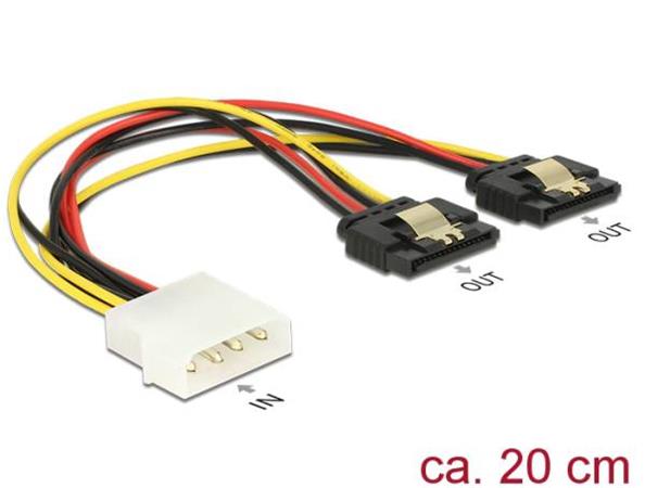 Delock Napájecí kabel Molex 4 pin samec > 2 x SATA 15 pin samice kovová spona 20