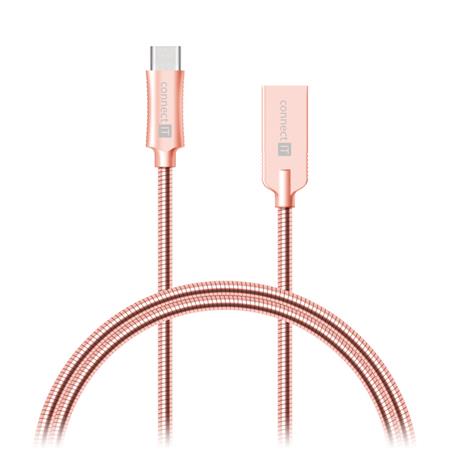 CONNECT IT Wirez Steel Knight USB-C (Type C) - USB-A, metallic rose-gold, 2,1A,