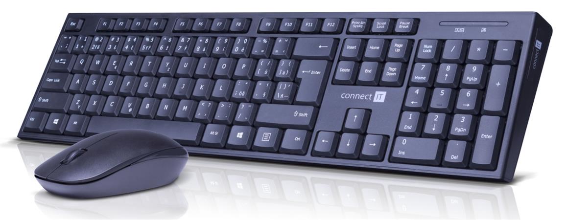CONNECT IT Combo bezdrátová černá klávesnice + myš, 2,4GHz, USB, CZ + SK layout,