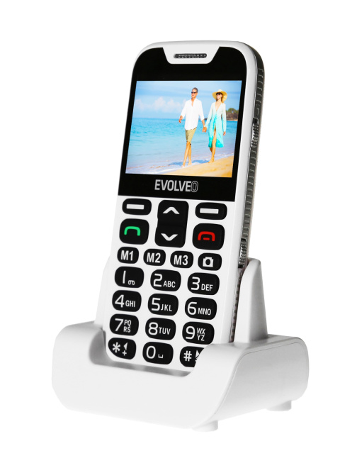 EVOLVEO EasyPhone XD, mobilní telefon pro seniory s nabíjecím stojánkem (bílá ba