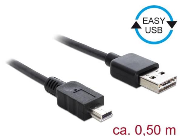 Delock Kabel EASY-USB 2.0 Typ-A samec > USB 2.0 Typ Mini-B samec 0,5 m černý