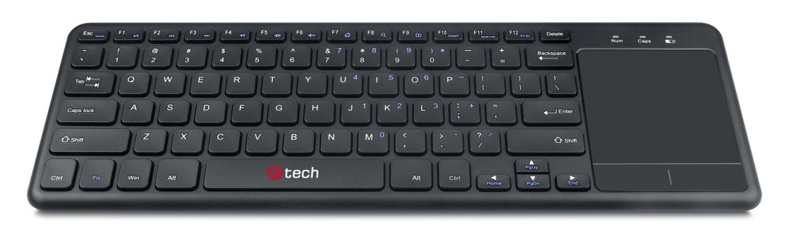 C-TECH klávesnice WLTK-01, bezdrátová klávesnice s touchpadem, černá, USB
