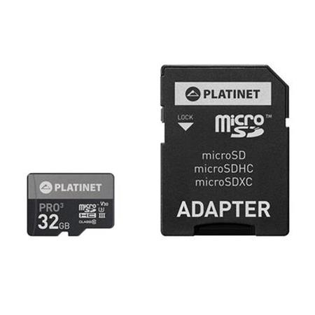 PLATINET microSDHC  SECURE DIGITAL + ADAPTER SD 32GB class10 UIII 90MB/s [44003]