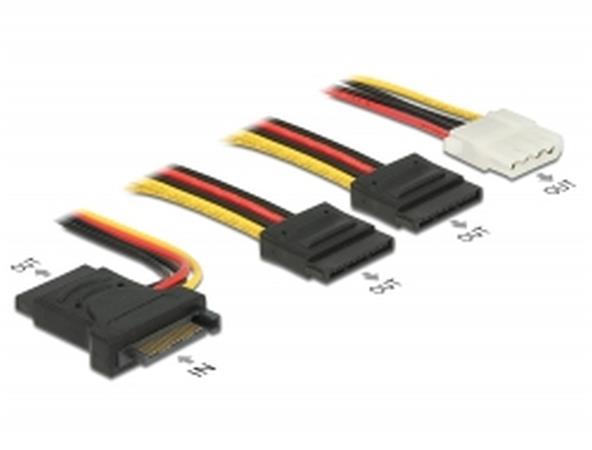 Delock Napájecí kabel SATA 15 pin samec > 3 x SATA samice + 1 x Molex 4 pin sami