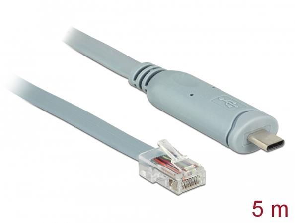 Delock Adaptér USB 2.0 Typ-C samec > 1 x Serial RS-232 RJ45 samec 5,0 m šedá