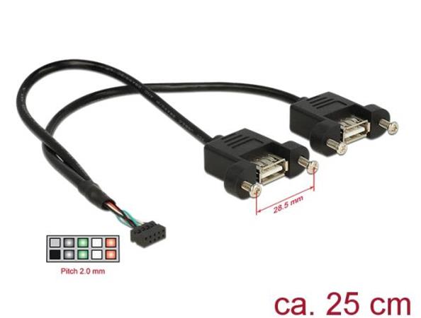 Delock Kabel USB 2.0 pin konektor samice 2,00 mm 10 pin > 2 x USB 2.0 Typ-A sami