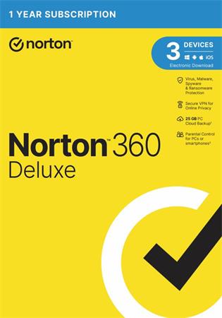 NORTON 360 DELUXE 25GB +VPN 1 uživatel pro 3 zařízení na 1rok