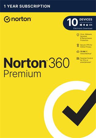 NORTON 360 PREMIUM 75GB +VPN 1 uživatel pro 10 zařízení na 1rok