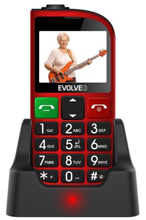 EVOLVEO EasyPhone FM, mobilní telefon pro seniory s nabíjecím stojánkem (červená
