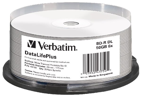 VERBATIM BD-R DL DataLifePlus 50GB, 6x, printable, spindle 25 ks