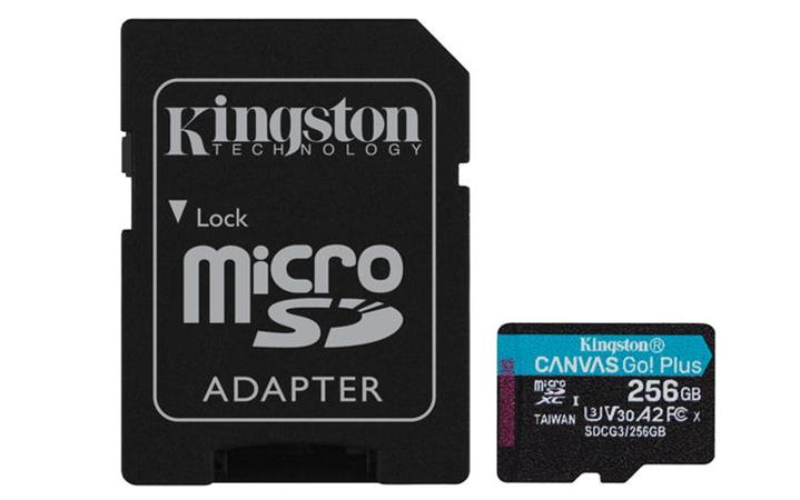 KINGSTON 256GB microSDXC Canvas Go! Plus 170R/100W U3 UHS-I V30 Card + SD Adapte