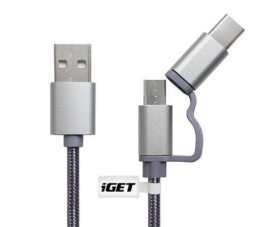 iGET CABLE G2V1 - Univerzální datový a nabíjecí kabel s konektory USB-C a microU