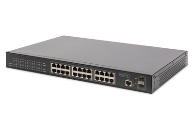 Digitus Gigabitový ethernetový PoE přepínač L2, 24portový PoE + 2 SFP, 380W PoE