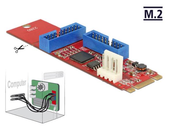 Delock Převodník M.2 Key B+M samec > 2 x USB 3.0 Pin konektor