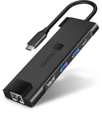 CONNECT IT Multi5in1 USB-C hub, 5v1 (USB-C,2xUSB-A,HDMI,RJ45),externí, ANTRACITO