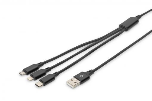 USB nabíjecí kabel, 3 v 1 , USB A - Lightning+micro B+Type-C 1m, kabel, bavlna,