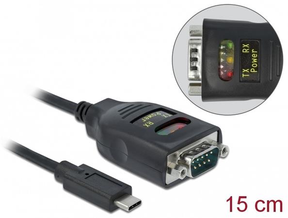 Delock Adaptér USB Type-C™ na 1 x sériové rozhraní RS-232 DB9 s ochranou 15 kV E