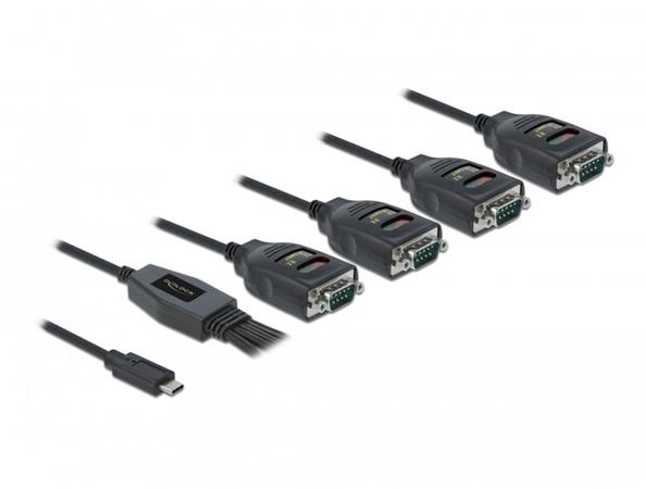 Delock Adaptér USB Type-C™ na 4 x sériové rozhraní RS-232 DB9 s ochranou 15 kV E