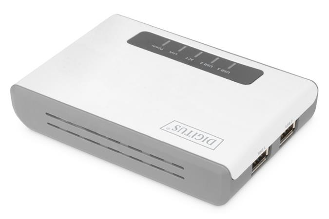 DIGITUS 2portový bezdrátový multifunkční síťový a tiskový server USB 2.0, 300 Mb
