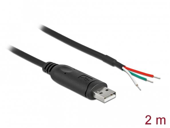 Delock Adapter cable USB 2.0 Type-A to Serial RS-232 with 3 open wires 2 m
