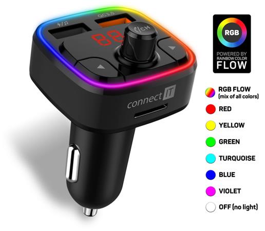 CONNECT IT CarRGB Bluetooth transmitter, 2xUSB+MicroSD, ČERNÝ