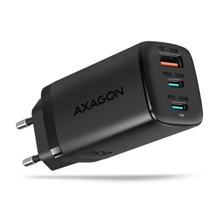 AXAGON ACU-DPQ65, GaN nabíječka do sítě, 3x port (USB-A + dual USB-C), PD3.0/QC4