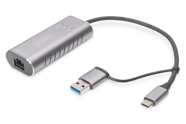 DIGITUS USB Type-C™ Gigabit Ethernet Adapter 2.5G, USB-C™ + USB A (USB3.1/3.0)