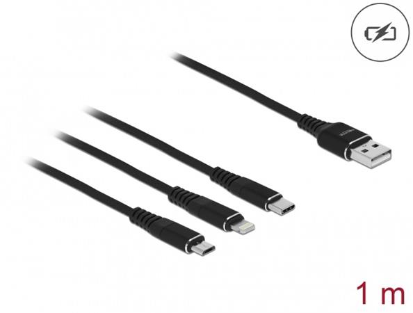 Delock Nabíjecí kabel USB 3 v 1 pro Lightning™ / Micro USB / USB Type-C™, 1 m če