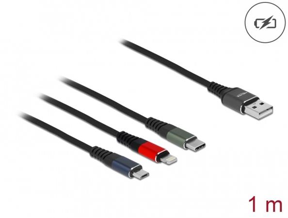 Delock Nabíjecí kabel USB 3 v 1 pro Lightning™ / Micro USB / USB Type-C™, 1 m, t