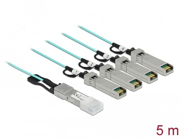 Delock Aktivní optický kabel QSFP+ > 4 x SFP+ 5 m