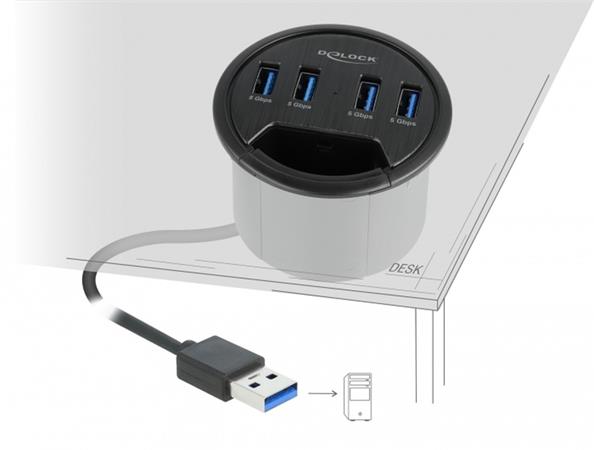 Delock Čtyřportový stolní rozbočovač se 4 x SuperSpeed USB Typu-A