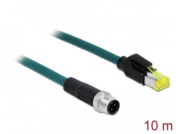 Delock Síťový kabel M12, 4 pin, s kódováním D, na zástrčku RJ45 Hirose, TPU, 10