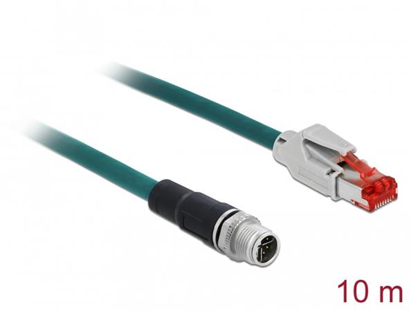 Delock Síťový kabel M12, 8 pin, s kódováním X, na zástrčku RJ45, PVC, 10 m