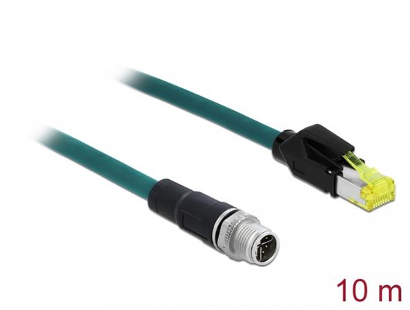 Delock Síťový kabel M12, 8 pin, s kódováním X, na zástrčku RJ45 Hirose, PUR (TPU