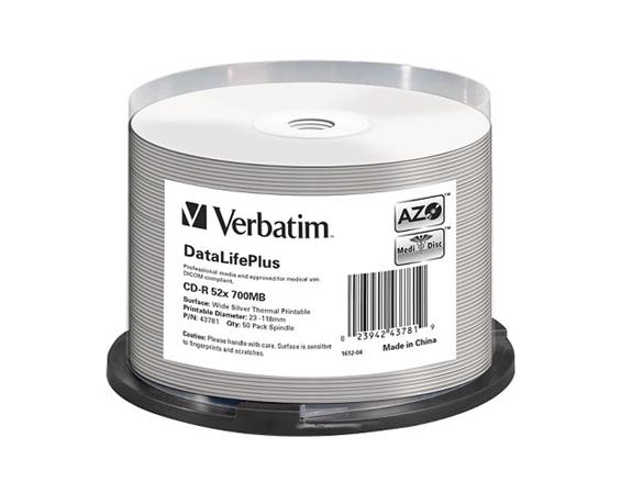 VERBATIM CD-R DataLifePlus 700MB, 52x, silver thermal printable, spindle 50 ks