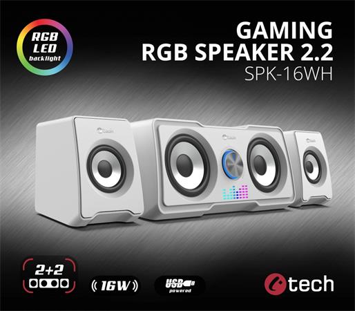 C-TECH reproduktory SPK-16, 2.2, 16W,  RGB podsvícení, 3,5mm jack, USB napájení,