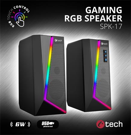 C-TECH reproduktory SPK-17, 2.0, 6W,  RGB podsvícení, 3,5mm jack, USB napájení,