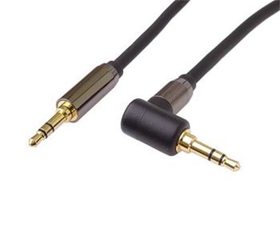 PremiumCord HQ stíněný kabel stereo Jack 3.5mm - Jack 3.5mm zahnutý 90° 5m