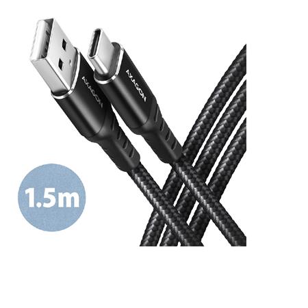 AXAGON BUCM-AM15AB, HQ kabel USB-C <-> USB-A, 1.5m, USB 2.0, 3A, ALU, oplet, čer